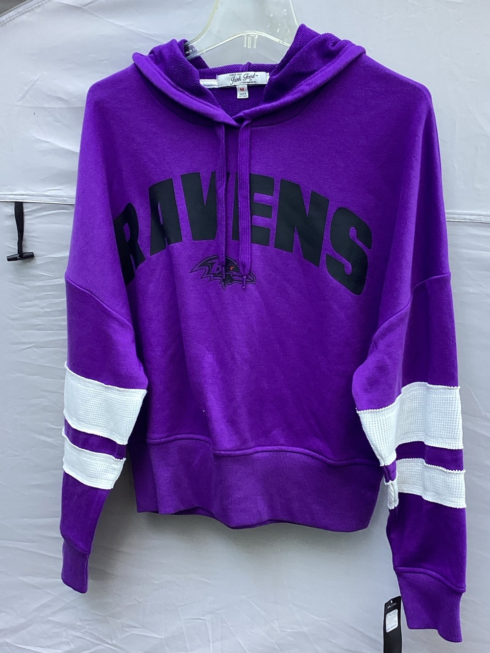 Junk Food Clothing Baltimore Ravens Hoodie with White Sleeve Stripes